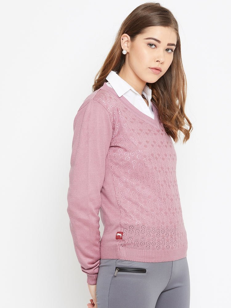 JUMP USA Women Pink Self Design Sweater - JUMP USA