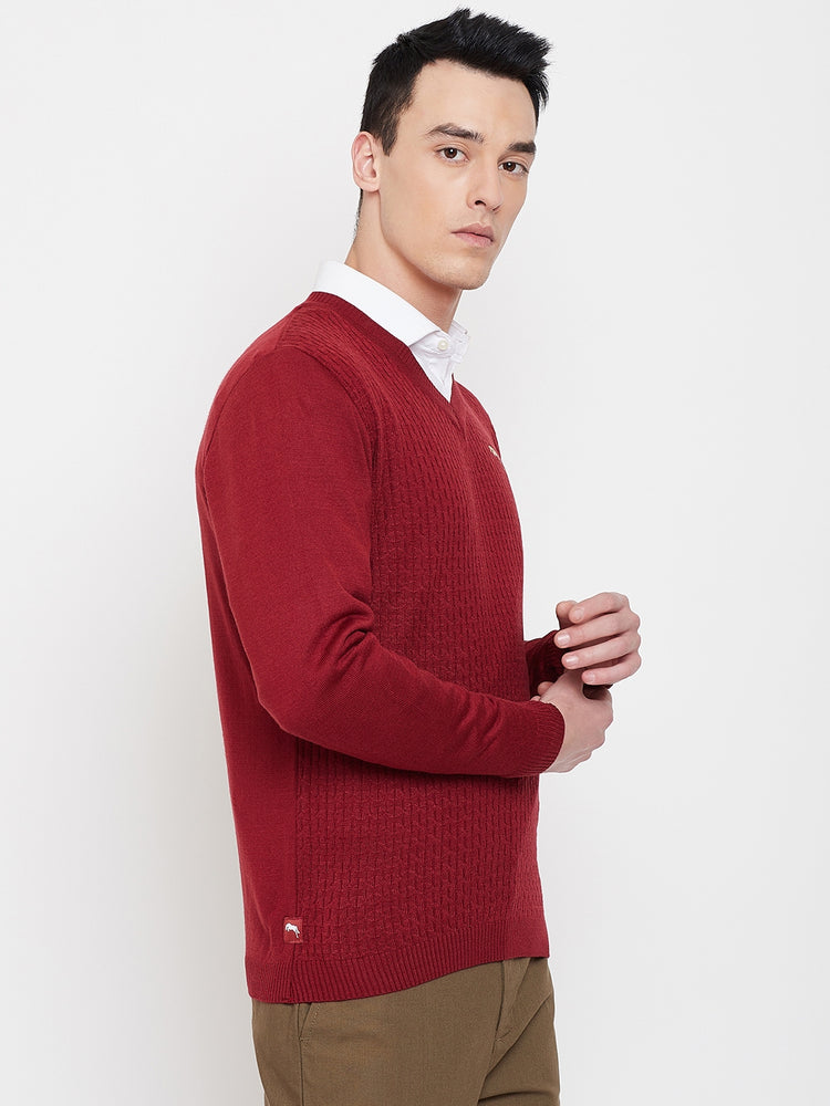 JUMP USA Men Red Self Design Sweater - JUMP USA