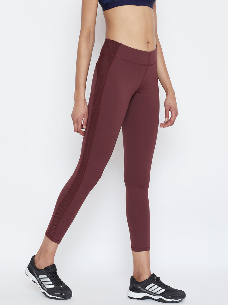 JUMP USA Women Solid Active Wear Maroon Tights - JUMP USA