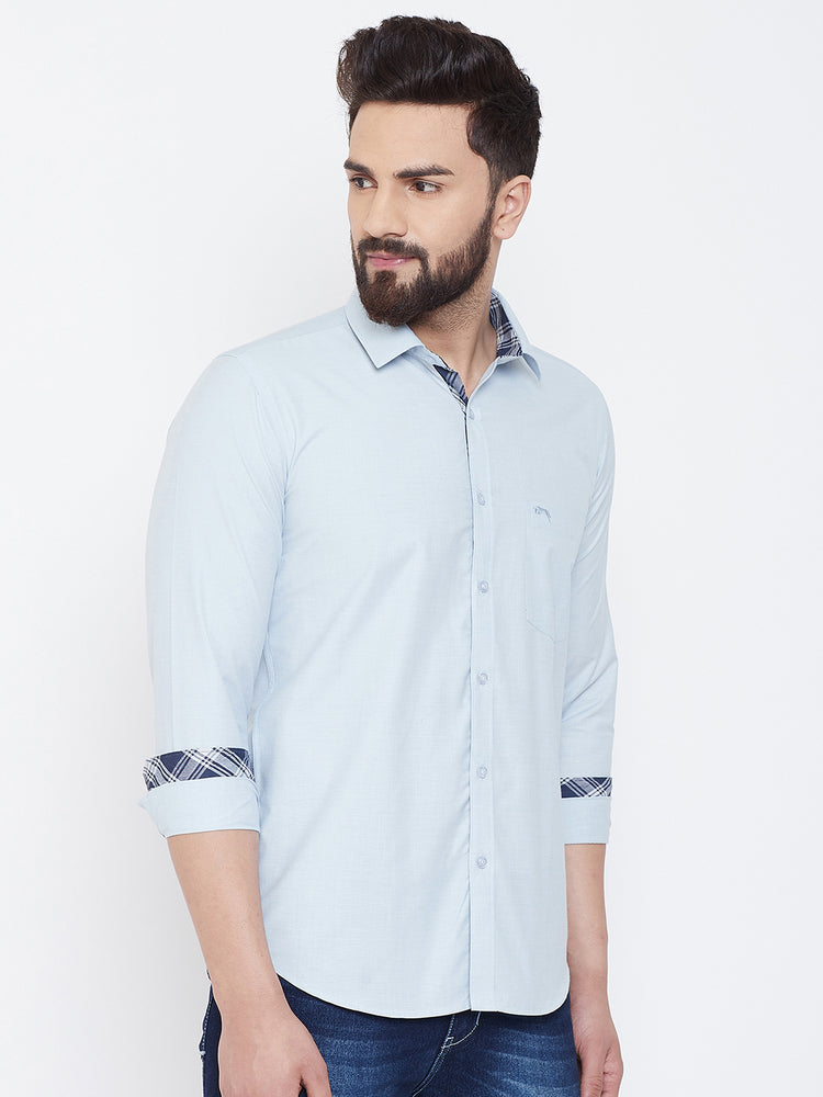 JUMP USA Men Cashmere Blue Solid Cotton Casual Shirts - JUMP USA