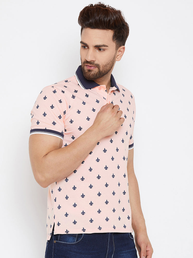 JUMP USA Men Pink Printed Polo Collar T-Shirt - JUMP USA