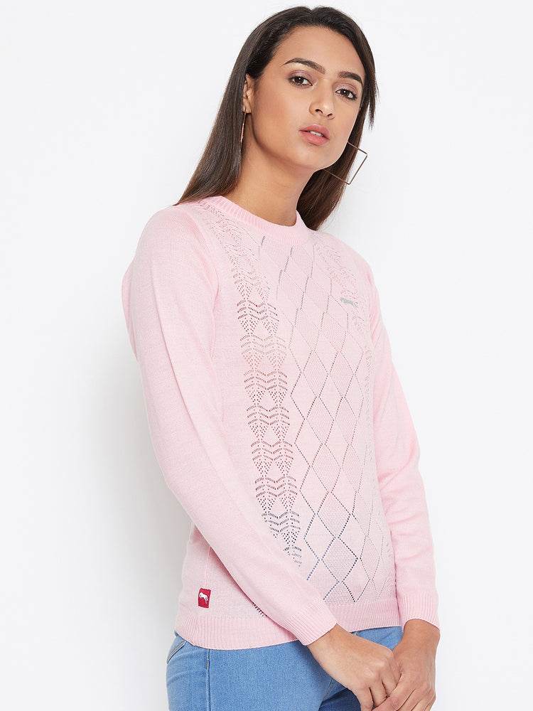 JUMP USA Women pink Self Design Casual Sweater - JUMP USA
