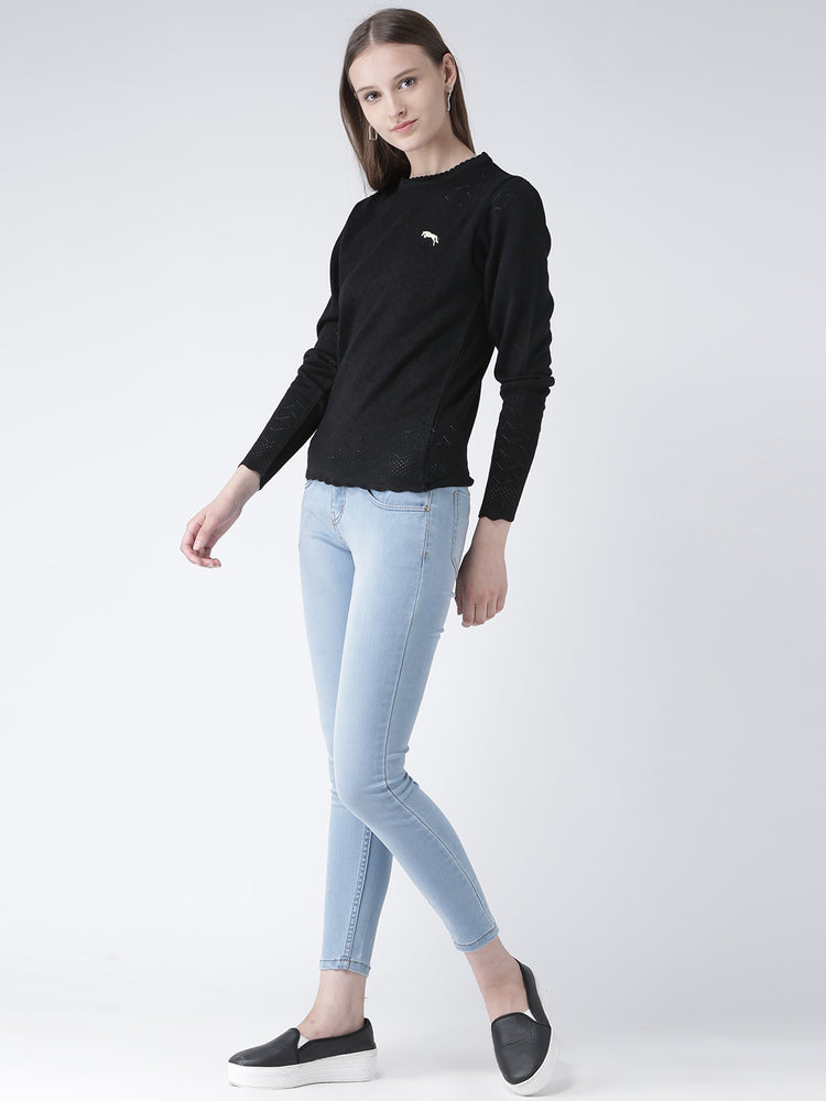 Women Black Self Design Pullover - JUMP USA