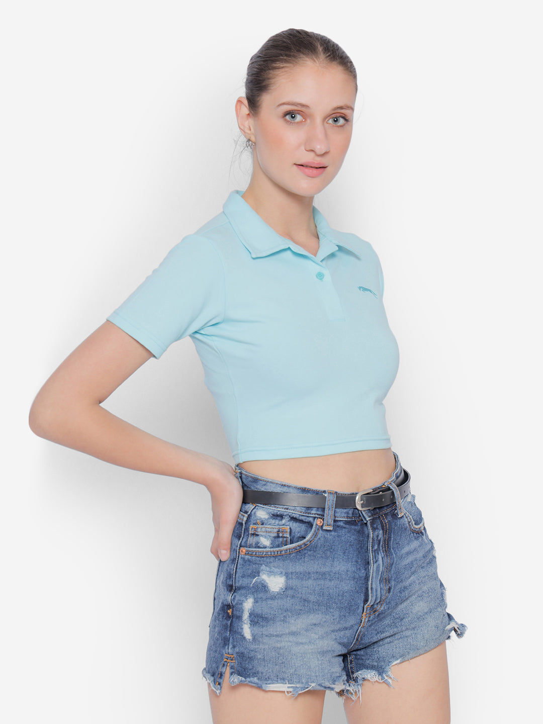 JUMP USA Pure Cotton Short Sleeve Polo Crop Top
