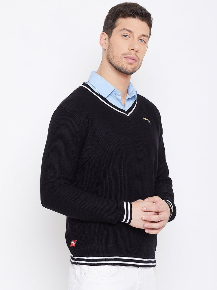 JUMP USA Men Black Self Design Pullover - JUMP USA