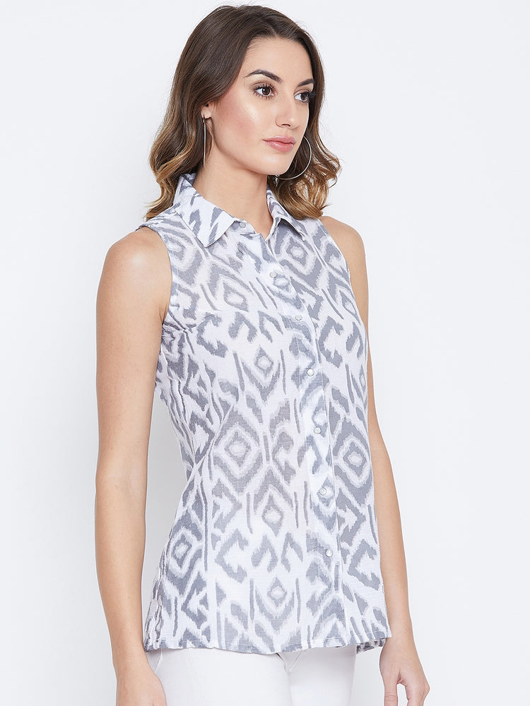 JUMP USA Women White & Grey Printed Casual Shirts - JUMP USA