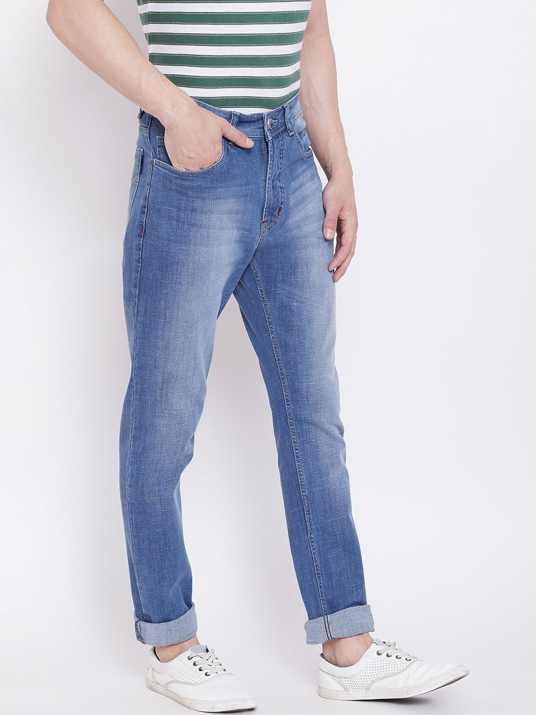 JUMP USA Men Blue Regular Fit Mid-Rise Clean Look Stretchable Jeans - JUMP USA