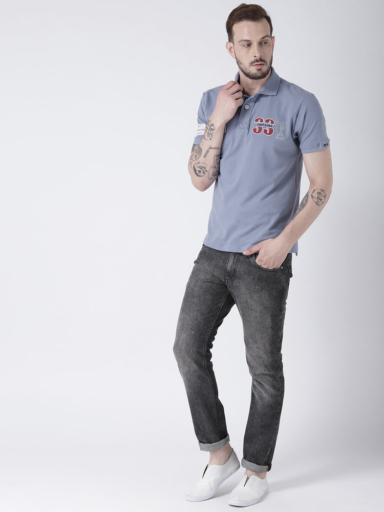 Men Blue Solid Polo T-shirt - JUMP USA