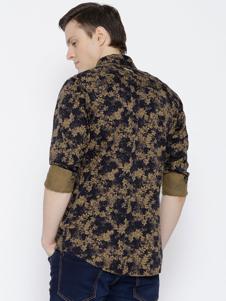 Men Beige Slim Fit Printed Casual Shirt - JUMP USA