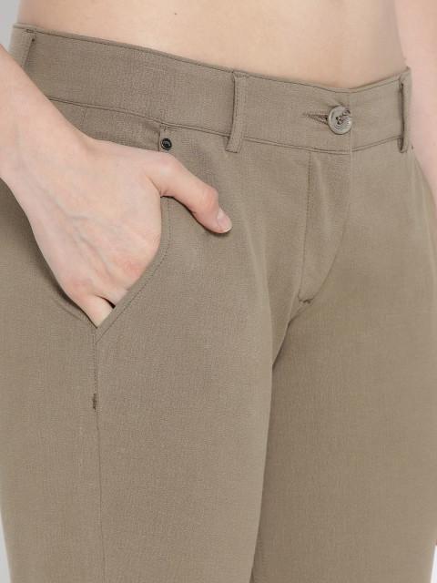 Women Solid Cropped Chinos - JUMP USA