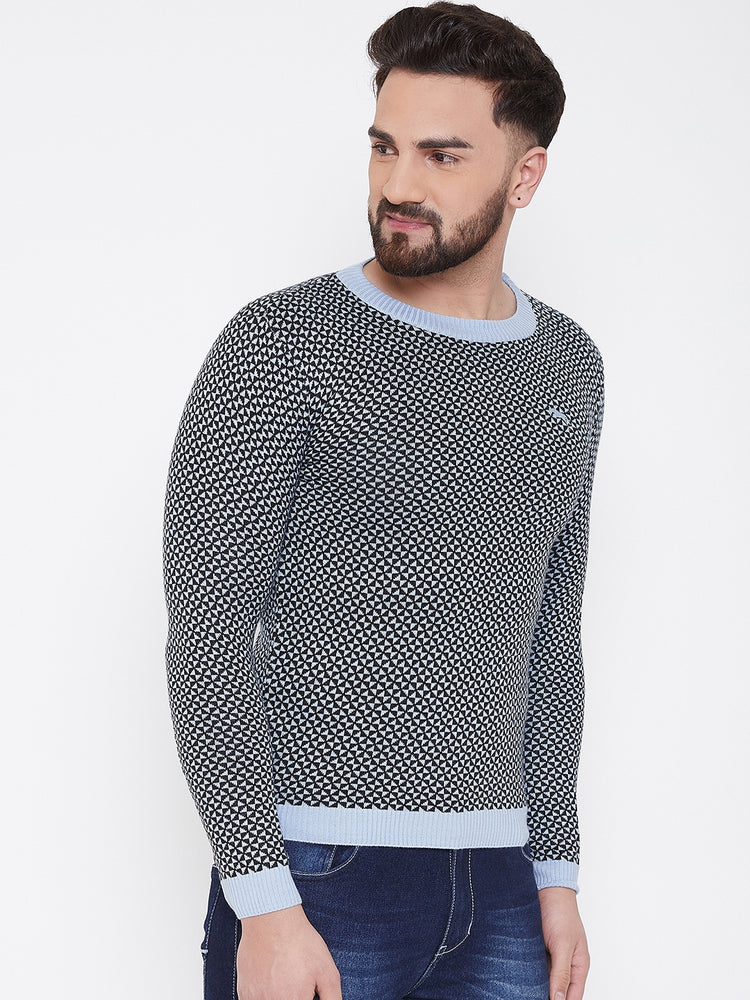 JUMP USA Men Blue Self Design Sweater - JUMP USA