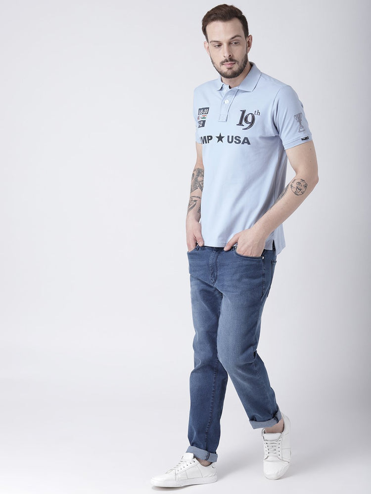 Men Blue Solid Polo T-shirt - JUMP USA
