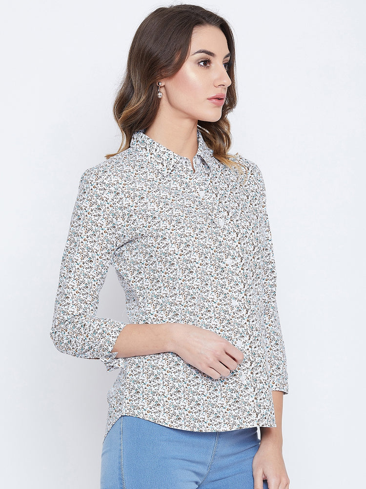 JUMP USA Women White & Blue Printed Casual Shirts - JUMP USA