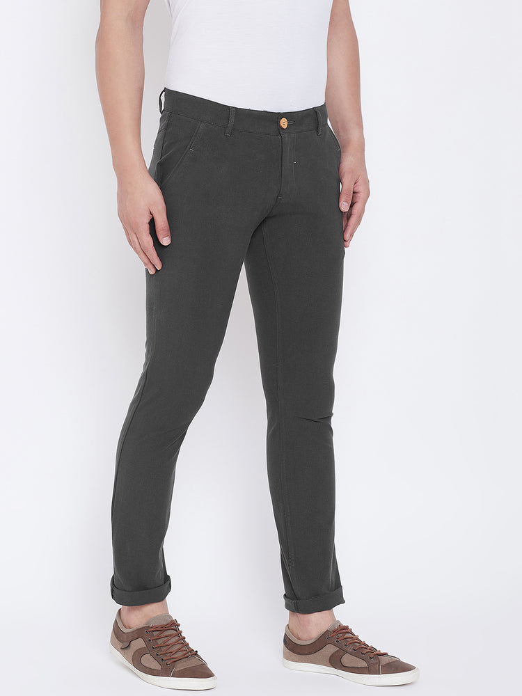 JUMP USA Men Charcoal Casual Slim Fit Solid Chinos - JUMP USA