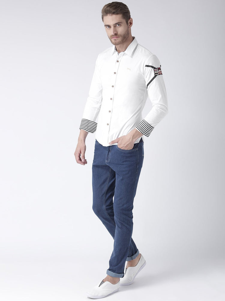 Men White Regular Fit Solid Casual Shirt - JUMP USA (1568801521706)