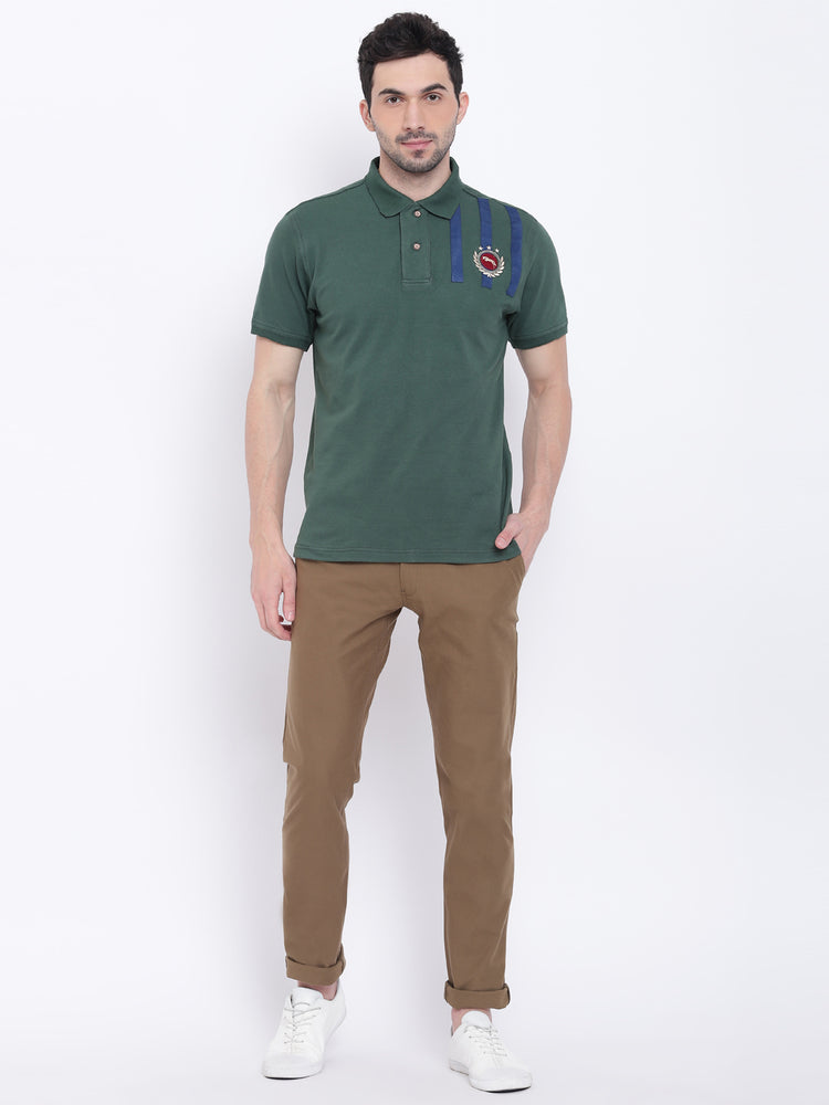 Men Casual Solid Green Polo Collar T-Shirt - JUMP USA