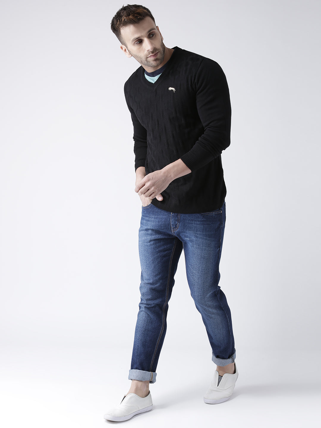 Men Black self Design Pullover - JUMP USA