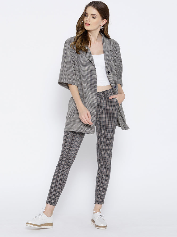 Women Grey Checked Regular Trousers - JUMP USA