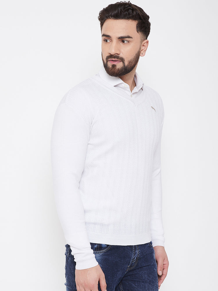 JUMP USA Men White Self Design Sweater - JUMP USA