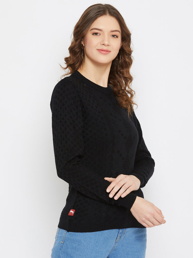 JUMP USA Women Black Self Design Sweater
