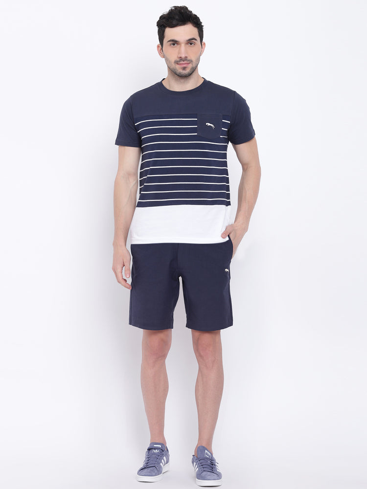 Men Casual Solid Navy Blue Chinos Shorts - JUMP USA