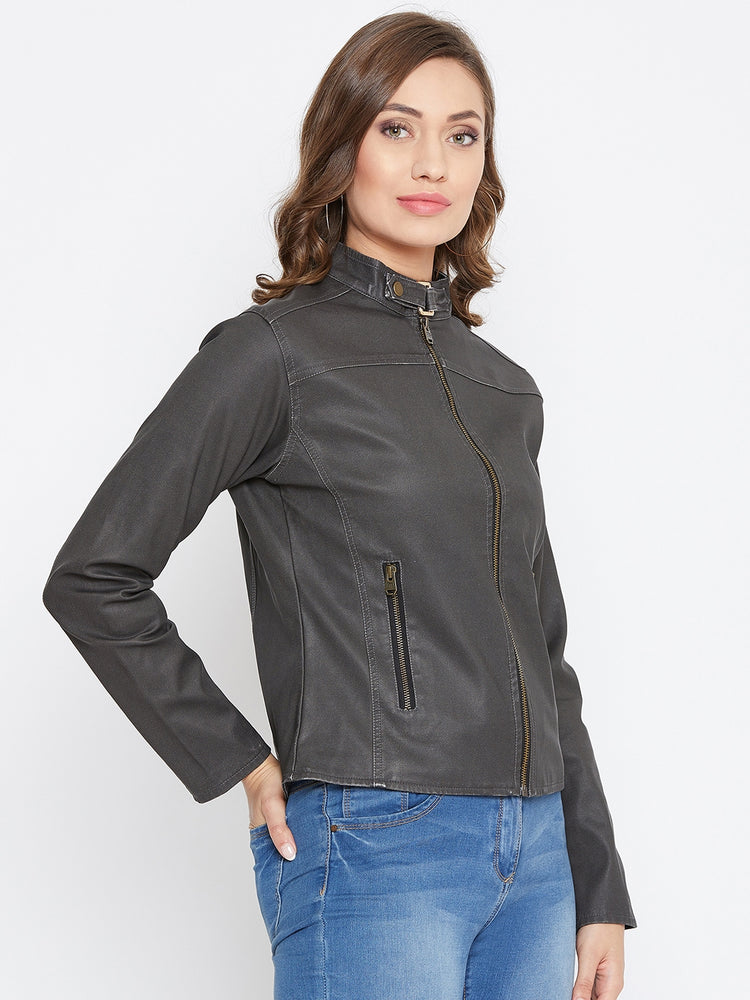 JUMP USA Women Black Solid Casual Leather Jacket - JUMP USA
