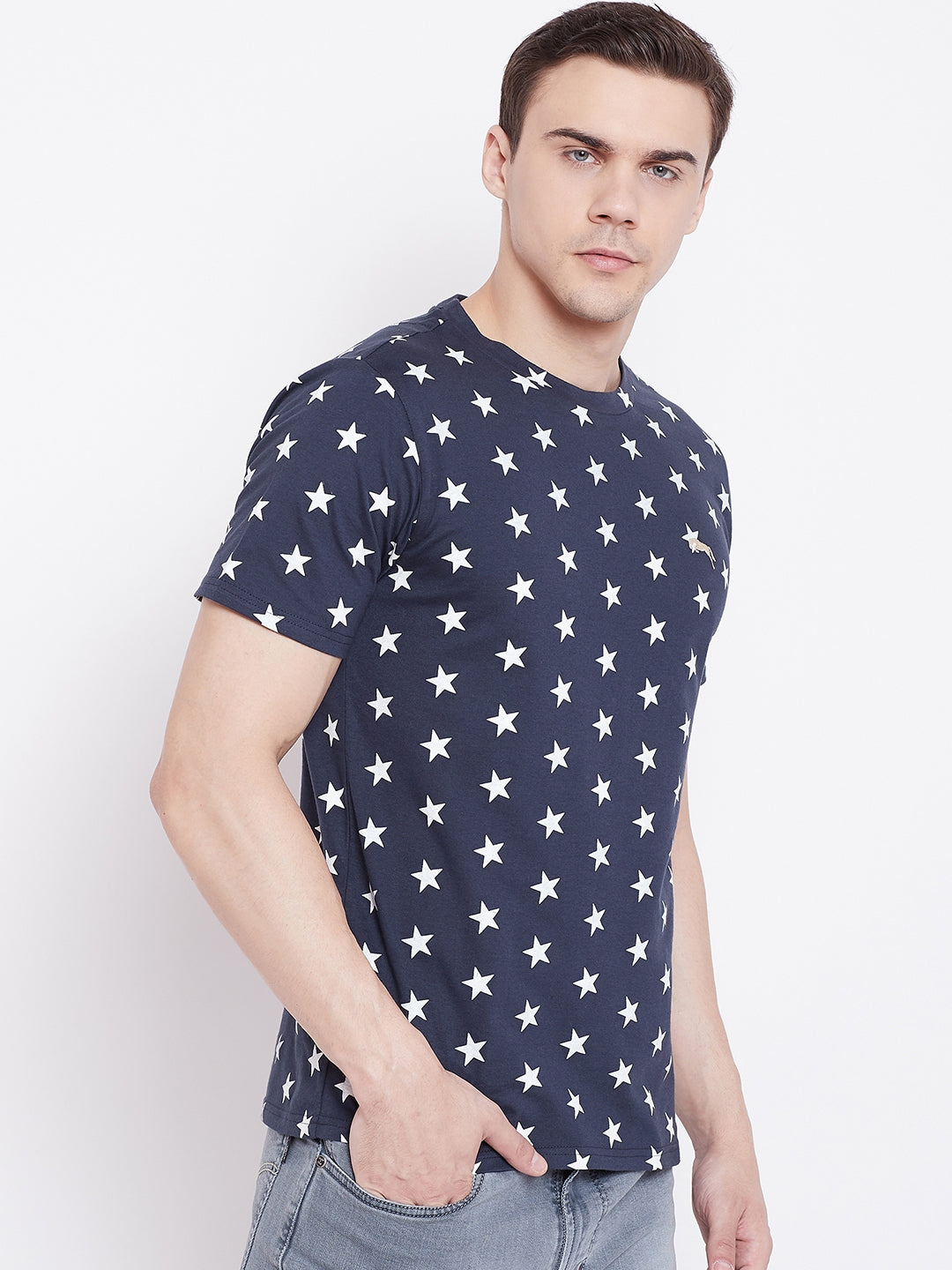 JUMP USA Men Navy Blue Printed Round Neck T-shirt - JUMP USA