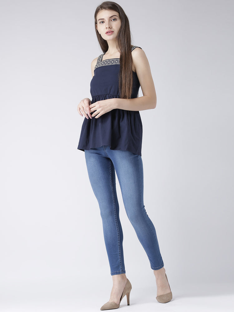 Women Navy Blue Casual Tops - JUMP USA