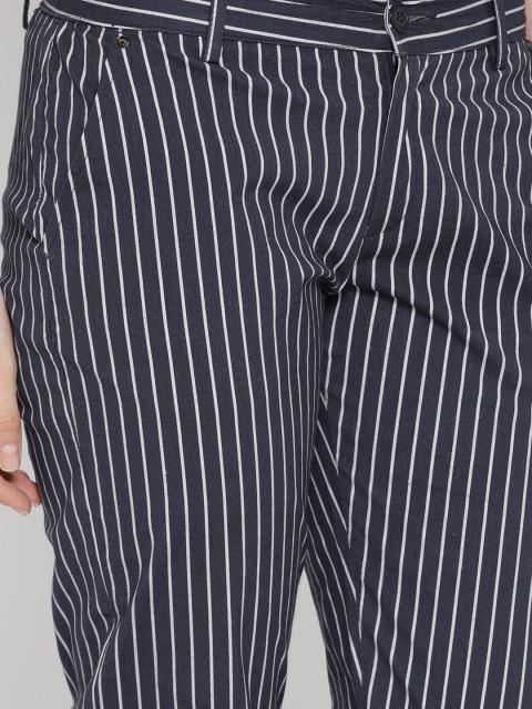 Women Striped Navy Blue Trousers - JUMP USA