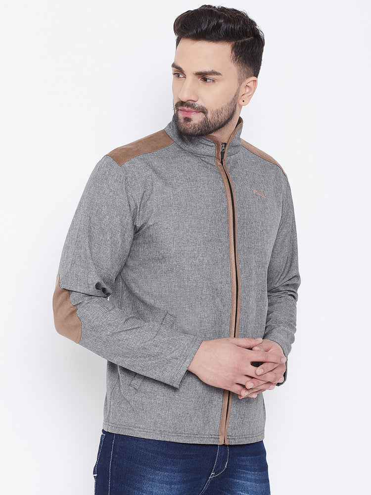 JUMP USA Men Grey Solid Bomber Jacket - JUMP USA