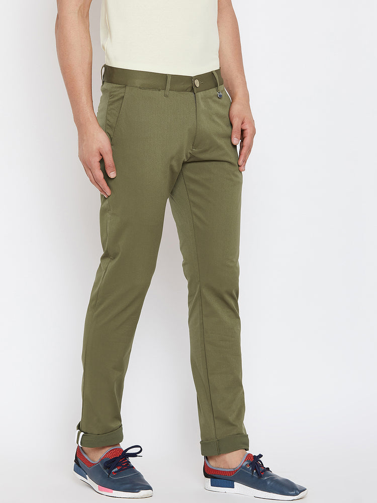 JUMP USA Men Solid Olive Casual Regular Fit Chinos Trousers - JUMP USA