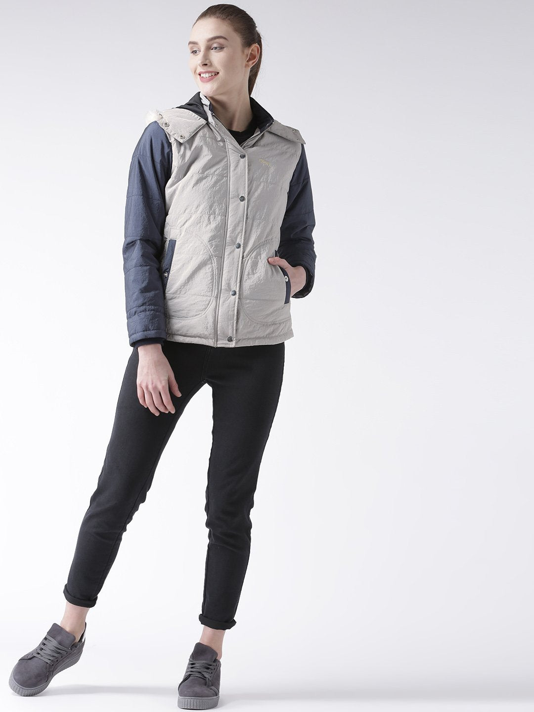 Women 's Polyster Casual Long Sleeve Grey Winter Jacket - JUMP USA (1568777568298)