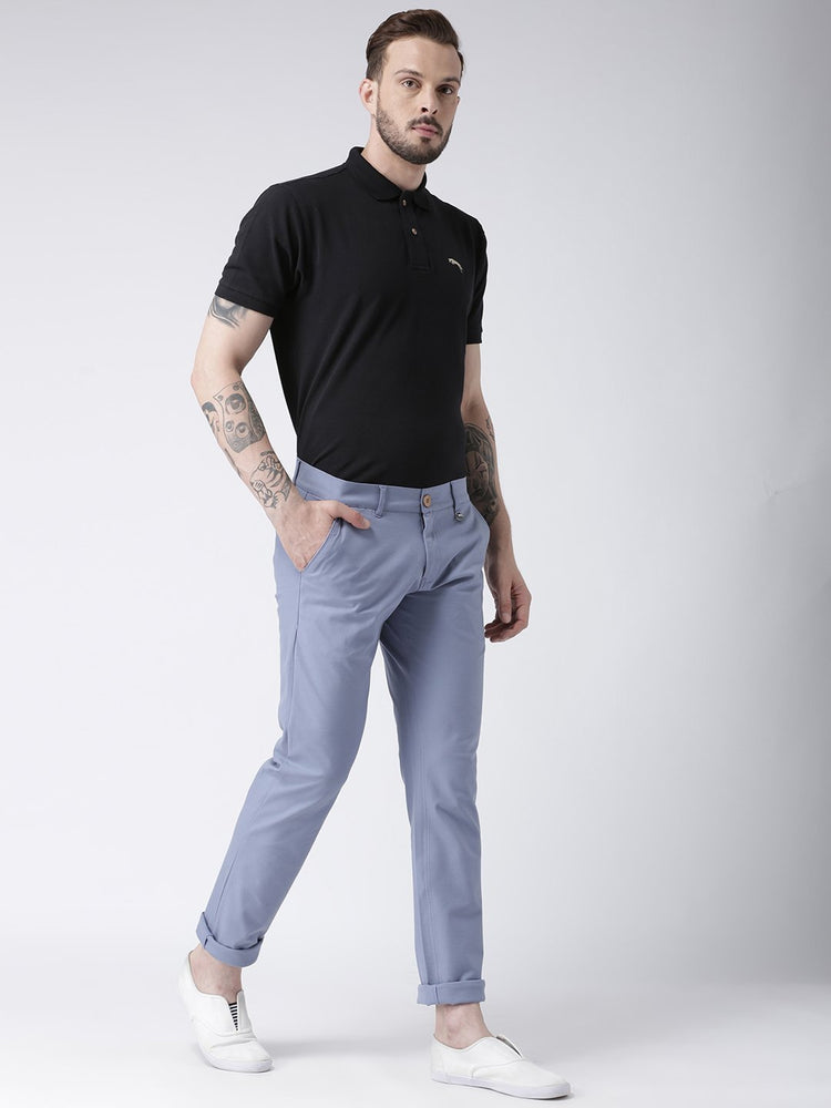 Men Blue Slim Fit Solid Chinos - JUMP USA