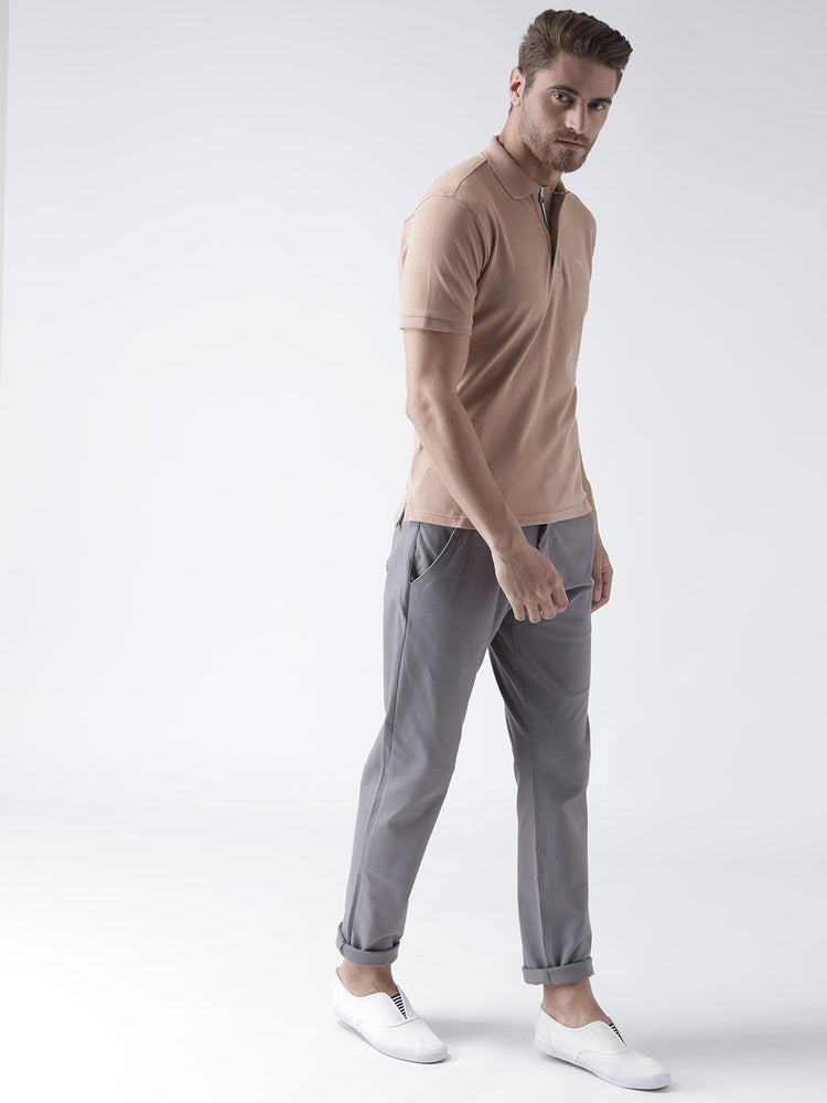 Men Beige Solid Polo Collar T-Shirt - JUMP USA