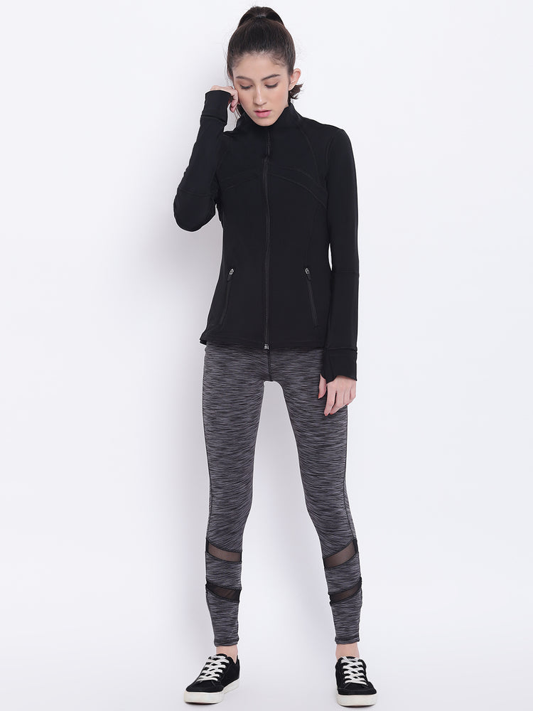 Women Black Sports Sporty Jacket - JUMP USA