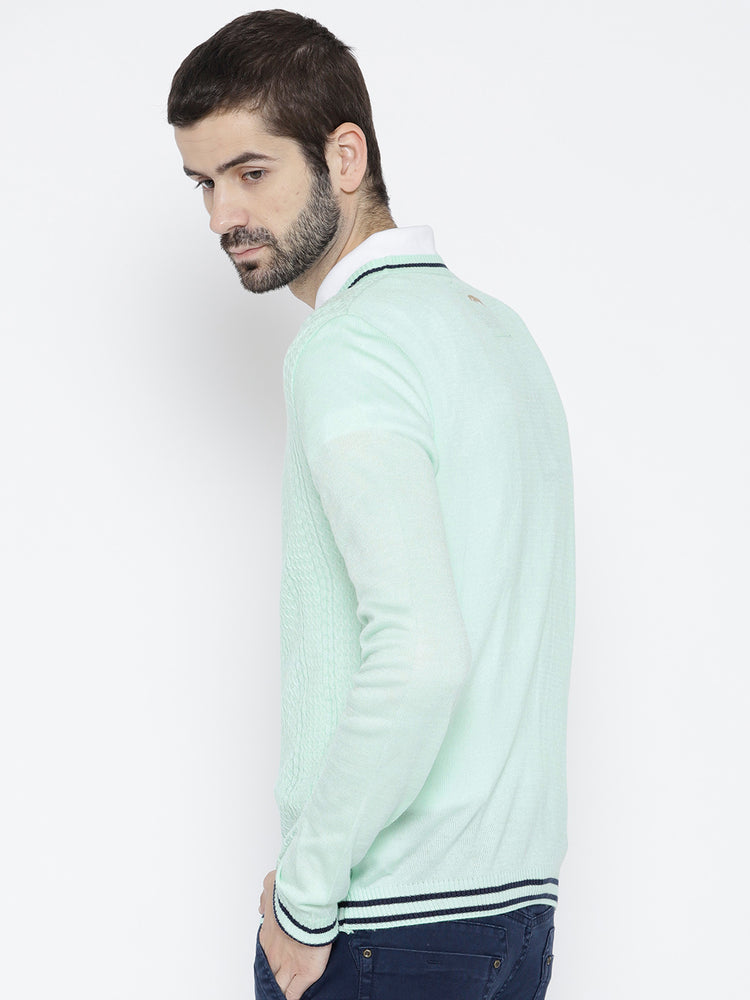 Men Teal Self Design Pullover - JUMP USA