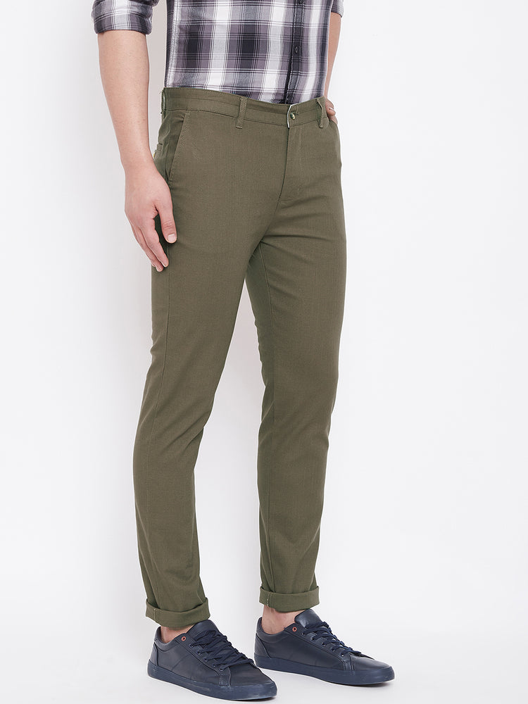 JUMP USA Men Olive Casual Slim Fit Trousers - JUMP USA