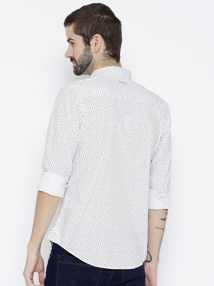 Men White Slim Fit Printed Casual Shirt - JUMP USA
