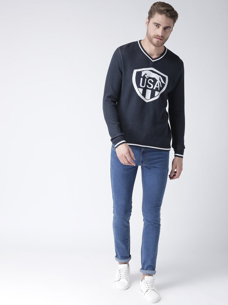 Men Navy Blue Solid Sweater - JUMP USA