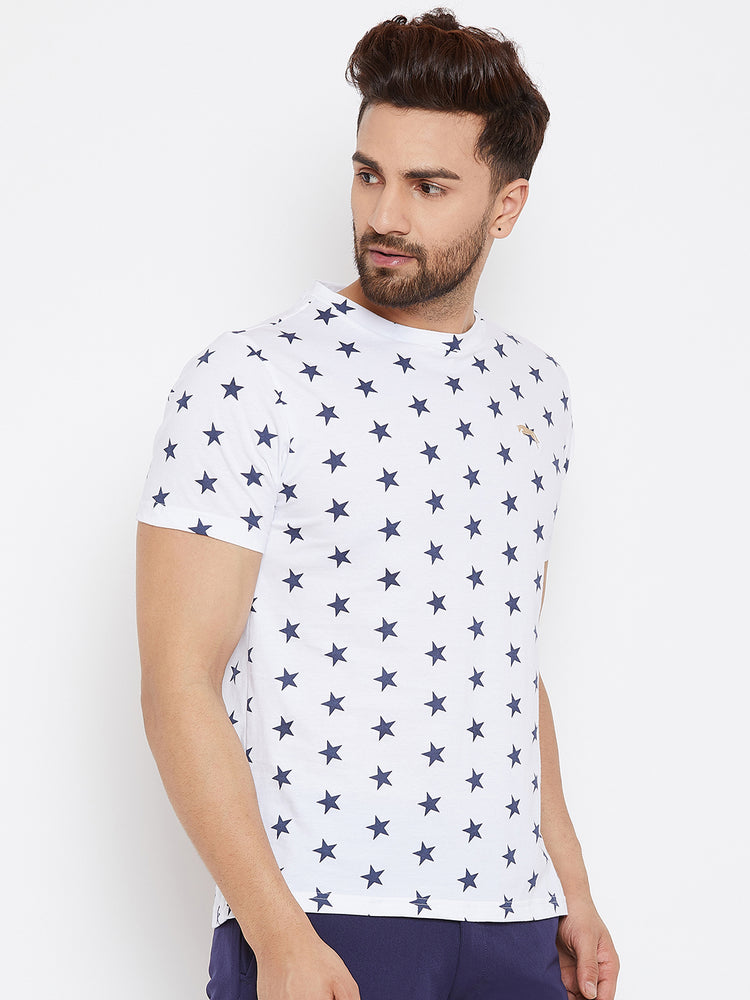 JUMP USA Men White Printed Round Neck T-Shirt - JUMP USA