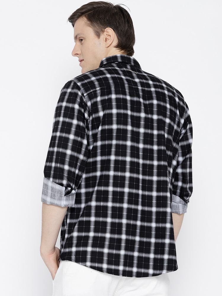 Men Black Regular Fit Checked Casual Shirt - JUMP USA