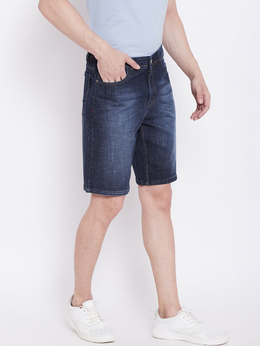 JUMP USA Men Blue Washed Solid Regular Fit Denim Shorts - JUMP USA