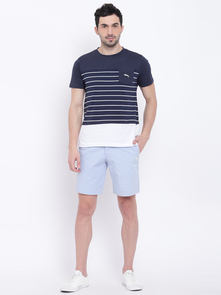 Men Casual Printed Blue Chinos Shorts - JUMP USA