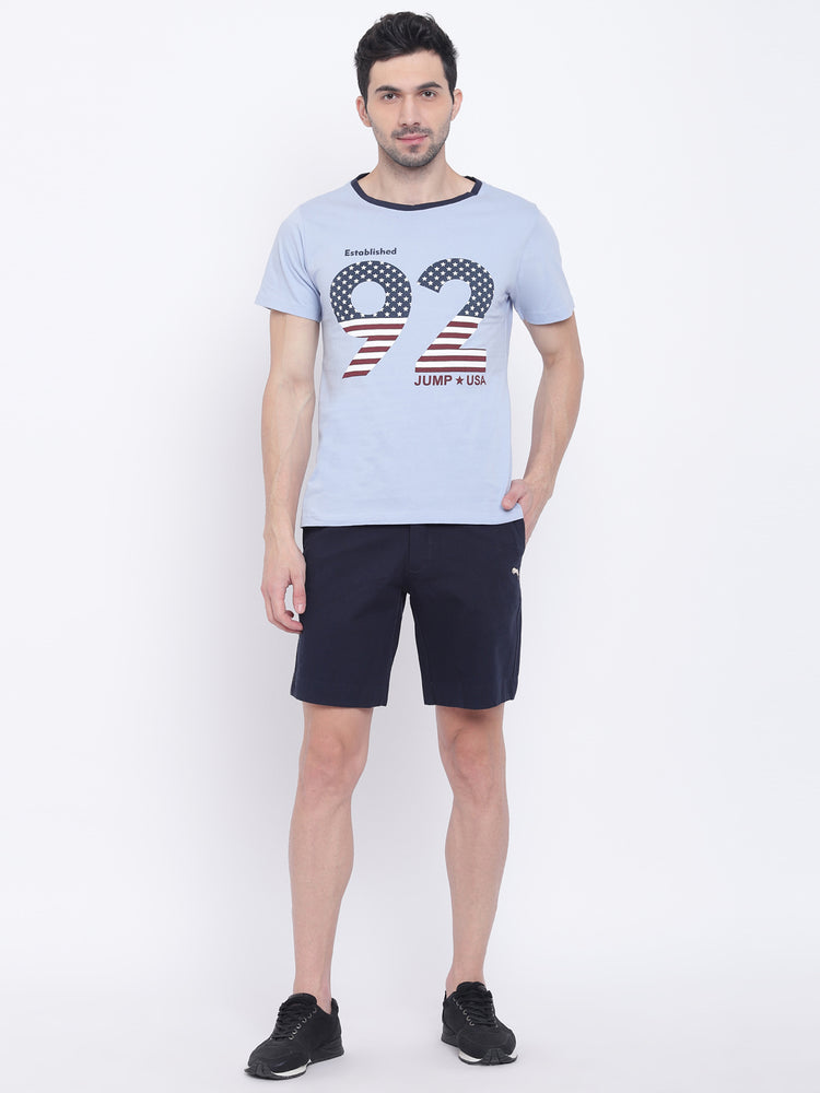 Men Casual Printed Navy Blue Chinos Shorts - JUMP USA