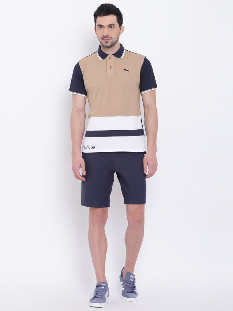 Men Casual Solid Navy Blue Polo Collar T-Shirt - JUMP USA