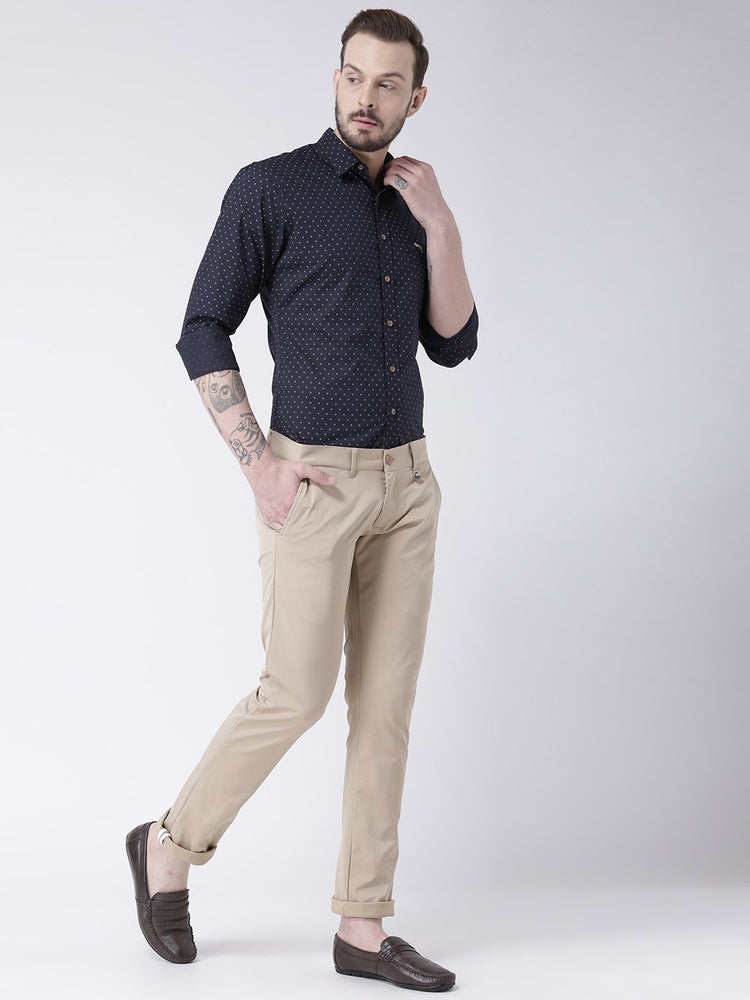 Men Navy Blue Printed Cotton Slim Fit Shirt - JUMP USA