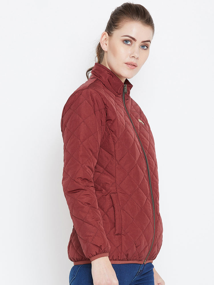 Womens Solid Ec Red Quilted Jacket - JUMP USA