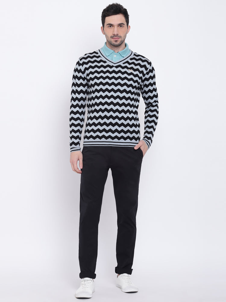Men Casual Colourblocked Blue Sweaters - JUMP USA