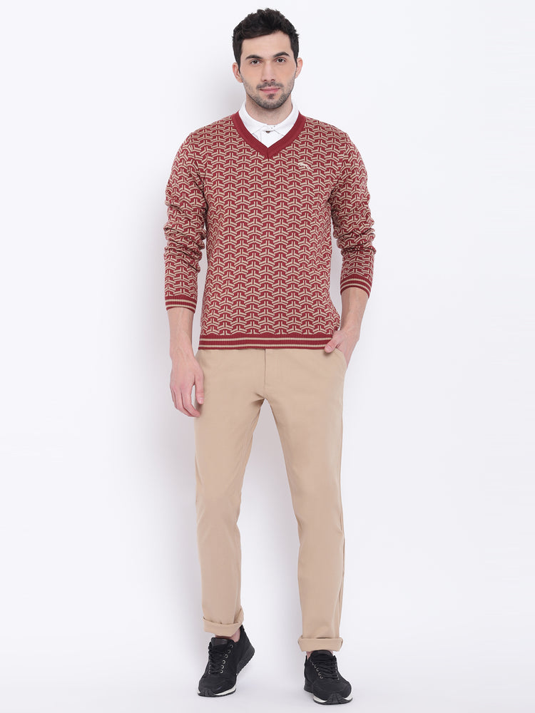 Men Casual Printed Red Sweaters - JUMP USA