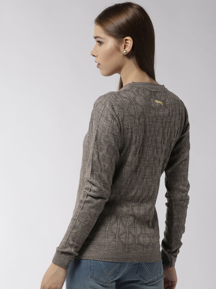 Women Self Design Beige Pullover - JUMP USA